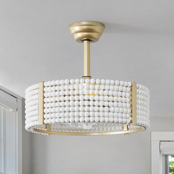 20 in. Indoor Wooden Bead Cage Fandelier Boho Gold Ceiling Fan With Light and Remote Control 6-Speed Reversible Motor