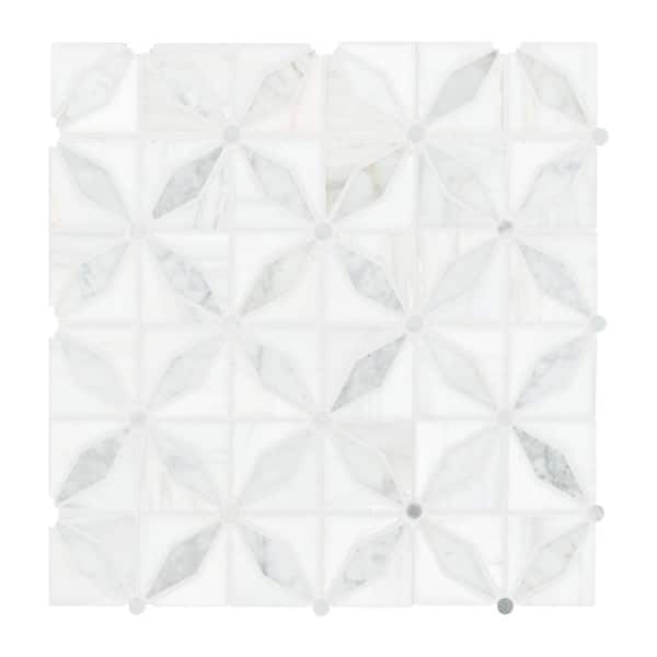 MSI Bianco Dolomite Starlite 12 in. x 12 in. x 0.38 in. Polished Marble Mesh-Mounted Mosaic Tile (1 sq. ft./Each)