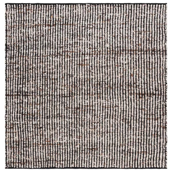 Natura 6 ft. x 6 ft. Black/Ivory Marle Striped Square Area Rug