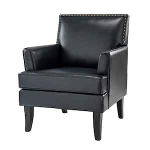 Maaf Navy Armchair with Solid Wooden Legs and Nailhead Trim
