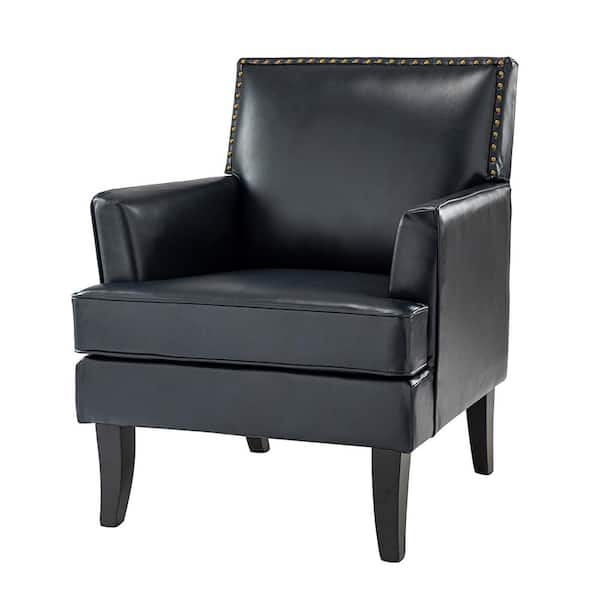 JAYDEN CREATION Maaf Navy Armchair with Solid Wooden Legs and Nailhead Trim