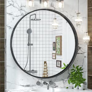 30 in. W x 30 in. H Round Tempered Glass and Aluminum Alloy Framed Wall Bathroom Vanity Mirror in Matte Black