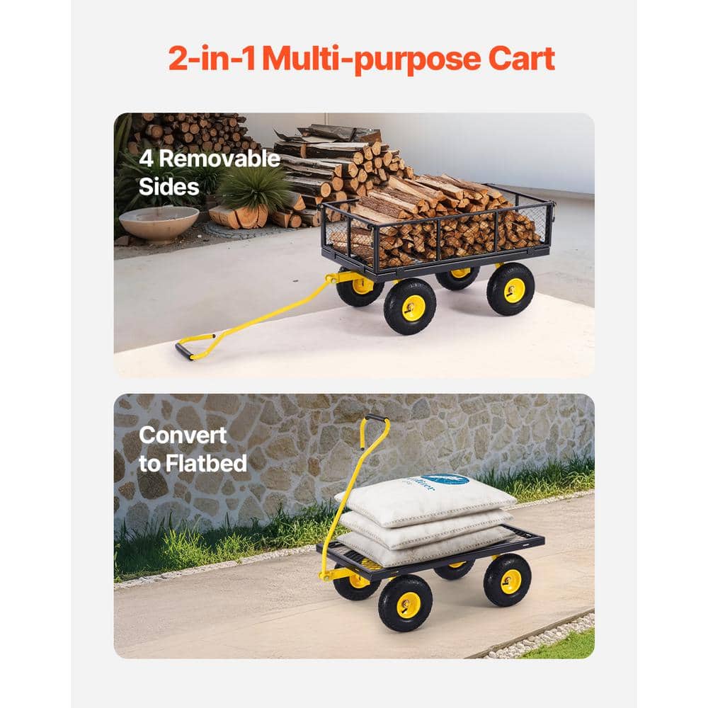 Heavy Duty Black and Yellow Steel Garden Cart with Mesh Sides