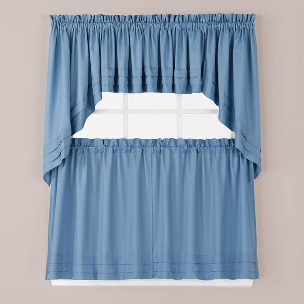 Saturday Knight Blue Solid Rod Pocket Room Darkening Curtain - 57 in. W x 36 in. L (Set of 2)