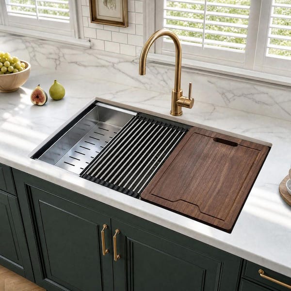Kitchen Sink Key Paredi 27 in. Undermount Single Bowl 16 Gauge Stainless Steel Kitchen ...
