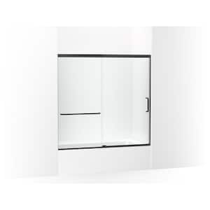 Elate 56-60 in. W x 57 in. H Sliding Frameless Tub Door in Matte Black with Crystal Clear Glass