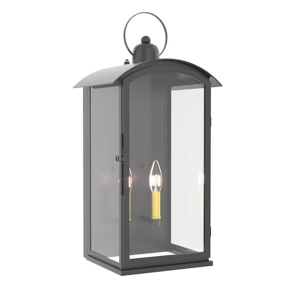 Montpelier 19.7 in. 2-Light Sand Grain Black Dusk to Dawn Outdoor Hardwired Wall Lantern Scone