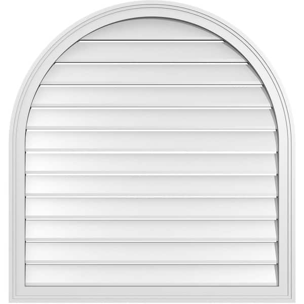 Ekena Millwork 36 in. x 38 in. Round Top Surface Mount PVC Gable Vent: Functional with Brickmould Frame
