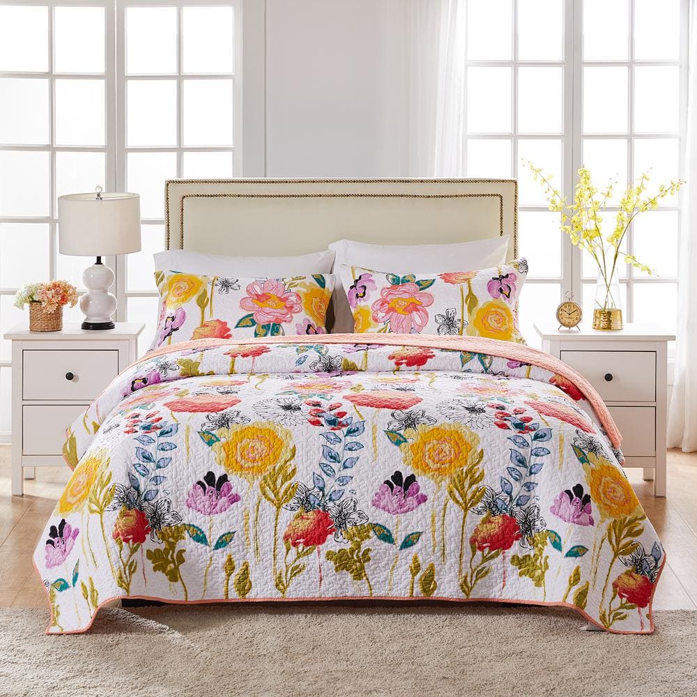 Greenland Home Fashions Watercolor Dream 3-Piece Multi Full and Queen Quilt  Set GL-1408AMSQ