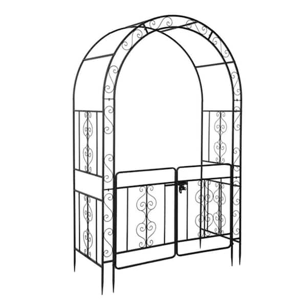 134.5x 58.5x 213 cm Arc Roof Double Layer With Door Wrought Iron Iron Arch Courtyard Black Trellis