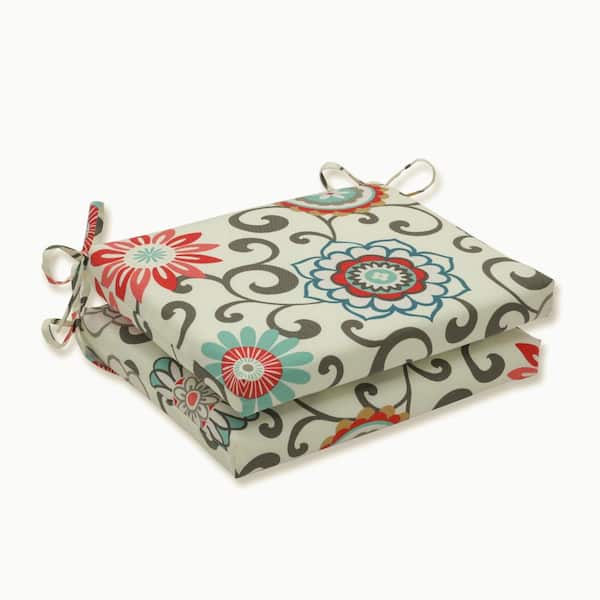 Pillow Perfect Floral 18.5 in. x 16 in. Outdoor Dining Chair Cushion in Blue/Brown (Set of 2)