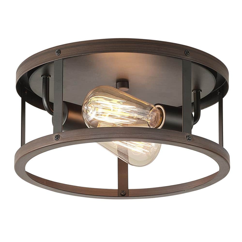 11.4 in. 2-Light Farmhouse Oil Rubbed Bronze Flush Mount Ceiling Lighting F