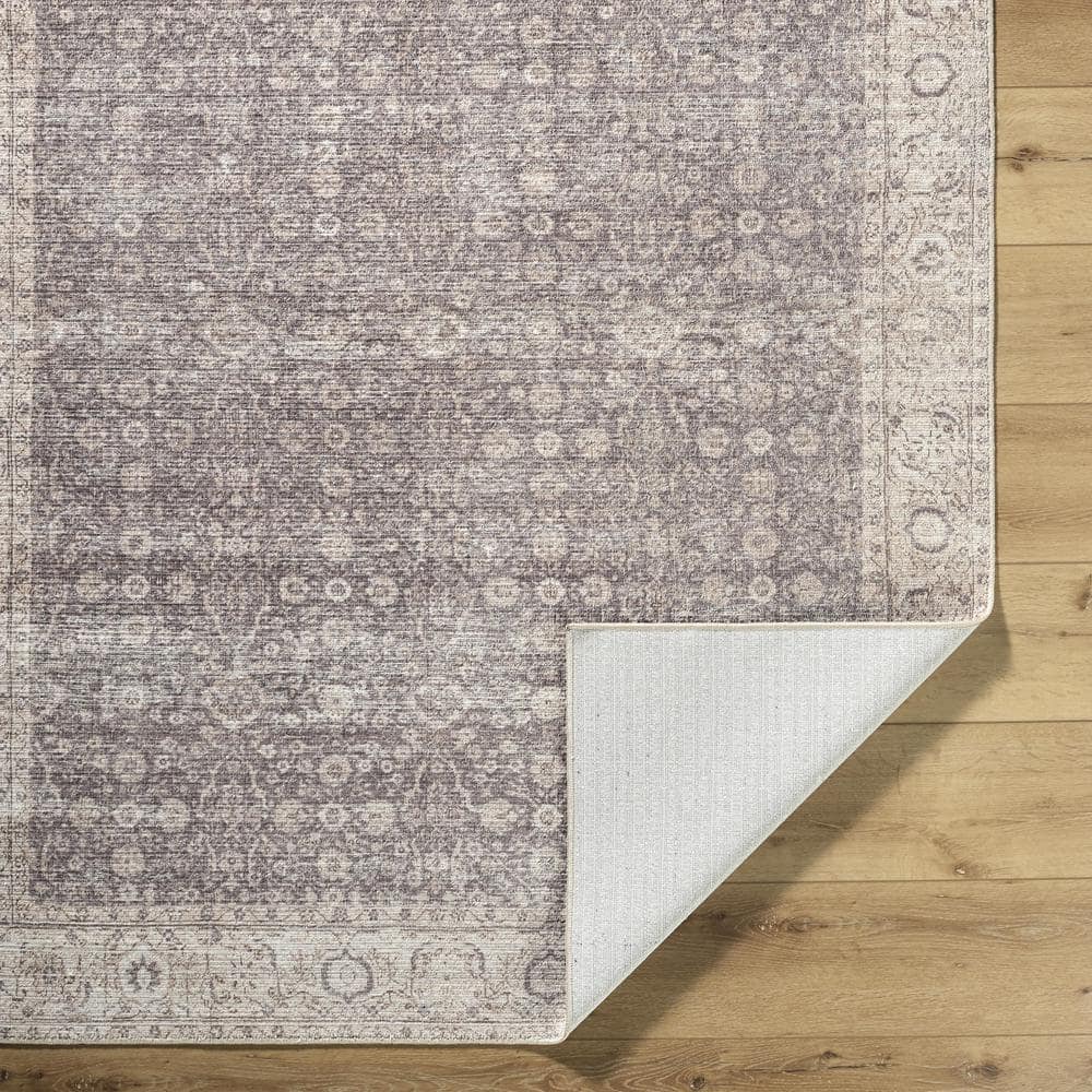 Spokane Vintage Border Dark Brown and Cream Synthetic Area Rug
