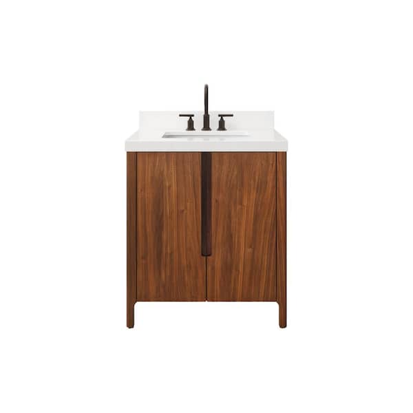 Water Creation Sequoia 30 In. W x 22 in. D x 34.4 in. H Single Sink Bath Vanity in Noir Juglans with White Quartz Top and ORB Faucet