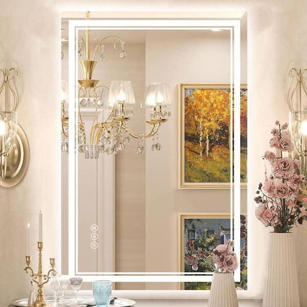 24 in. W x 36 in. H Rectangular Frameless LED Front Light and Backlit Anti-Fog Wall Mirror Bathroom Vanity Mirror
