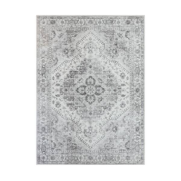 CREATIVE HOME IDEAS Imagine Chenille Geraldine Light Grey 7 ft. x 10 ft