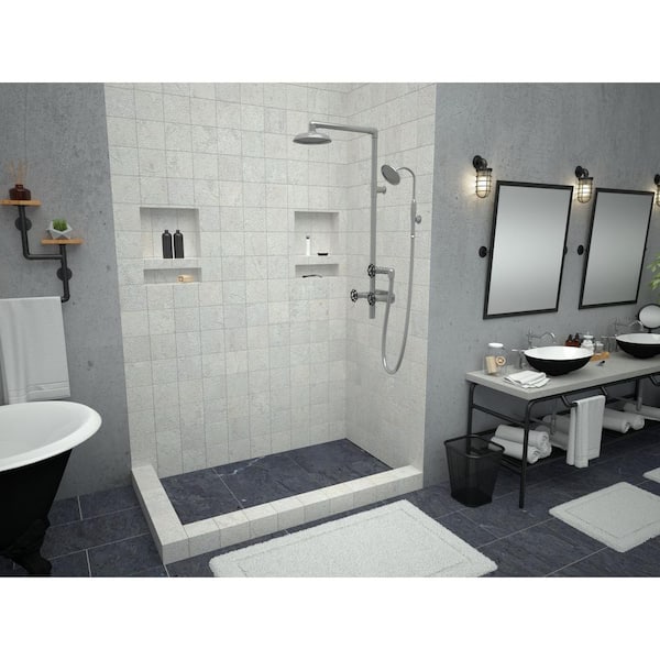 WonderFall Trench 42 in. x 72 in. Double Threshold Shower Base with Right Drain and Tileable Trench Grate