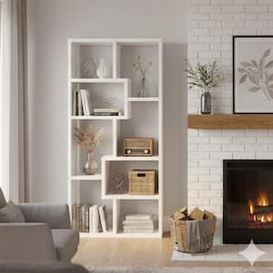 Coaster Theo 70.75 in. Tall White Wood 10-Shelf Geometric Bookcase