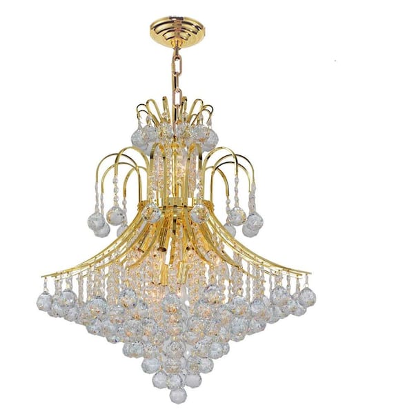 Worldwide Lighting Empire Collection 15-Light Polished Gold Chandelier with Clear Crystal Shade