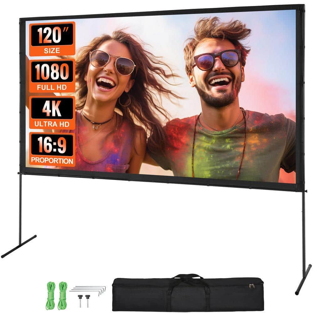 Projector Screen with Stand 120 in. Outdoor Movie Screen with Stand Wrinkle-Free Projection Screen
