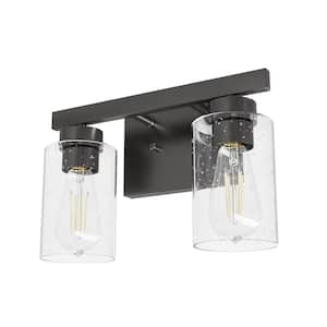 Hartland 13 in. 2-Light Noble Bronze Vanity Light with Clear Seeded Glass Shades