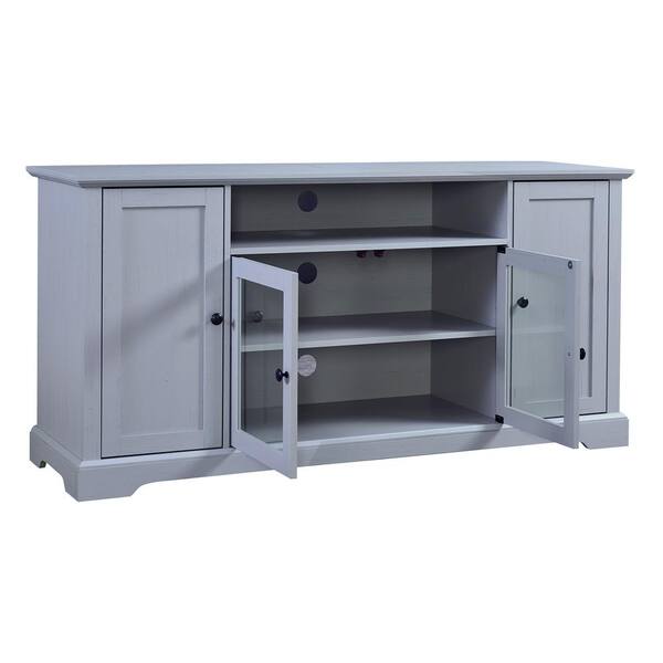 Seafuloy 59.8 in. W White MDF TV Cabinet with (2) 3-Tier Storage