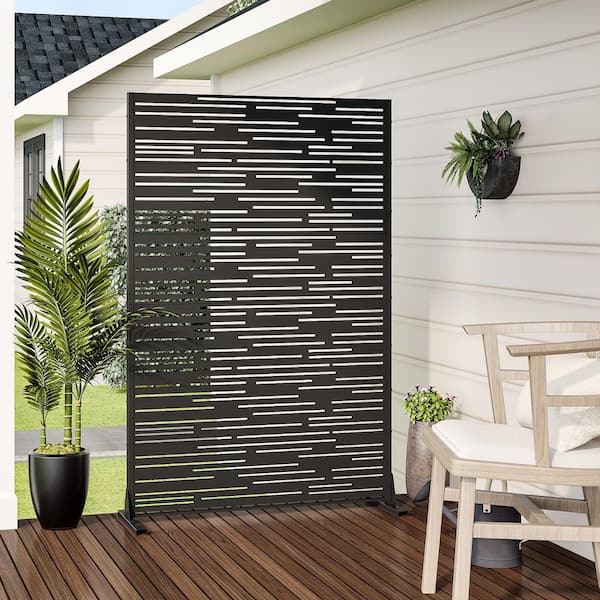 72 in. x 47 in. Black Outdoor Metal Privacy Screen Garden Fence