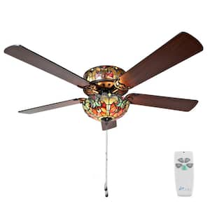 Halston 52 in. Red Tiffany Stained Glass LED Ceiling Fan With Light