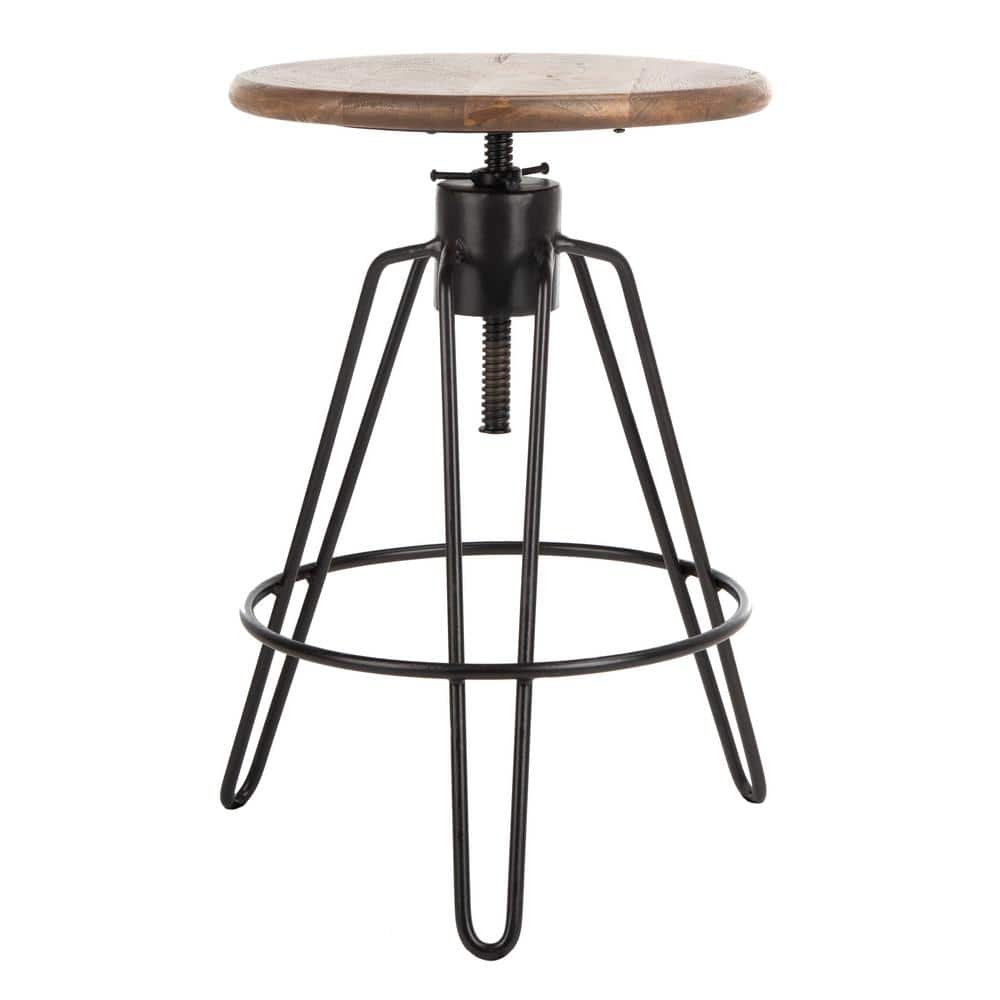 Kai Adjustable Swivel Black Metal and Wood Counter Stool