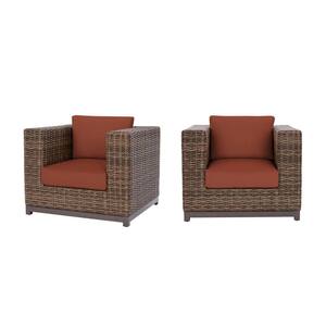 Fernlake Taupe Wicker Outdoor Patio Stationary Lounge Chair with CushionGuard Quarry Red Cushions (2-Pack)