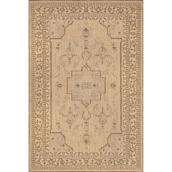 nuLOOM Candace Beige 8 ft. x 10 ft. Medallion Indoor/Outdoor Area Rug