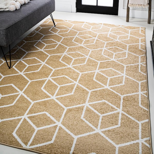 JONATHAN Y Tumbling Blocks Modern Geometric Gold/White 4 ft. x 6 ft. Area Rug