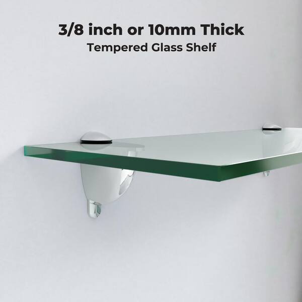 Jewel 21.5 in. L x 3.5 in. H x 5.5 in. W Glass Bathroom Shelf in Chrome
