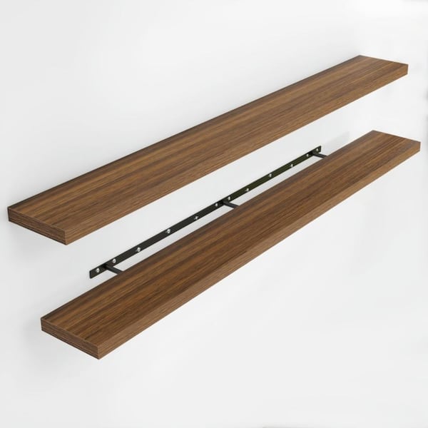72 in.W x 8 in.D Walnut Floating Shelves for Wall,Set of 2 Rustic Wood Wall Shelves with Invisible Brackets