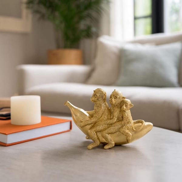 Liv & Skye Gold 8 in. x 5 in. Resin Novelty Three Monkeys On