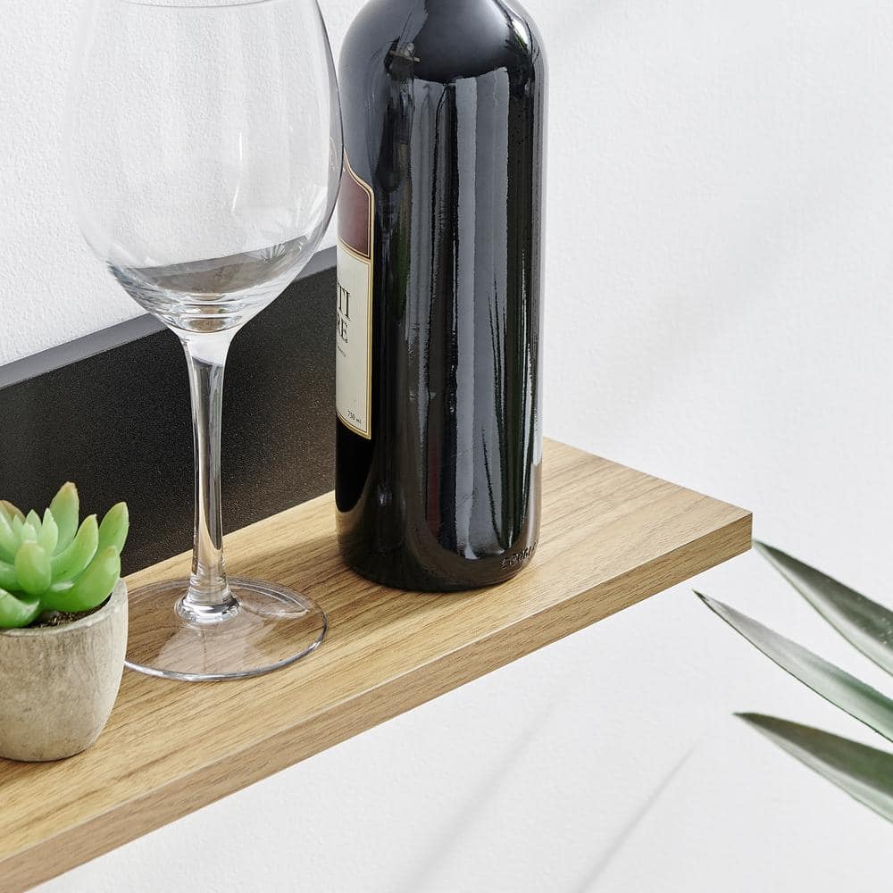 Chestnut and Black Wood Floating Wall Shelves Set of 2