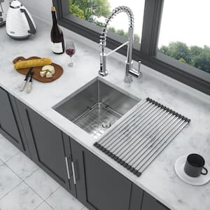 13 in. Undermount Single Bowl 16 Gauge Brushed Nickel Stainless Steel Kitchen Sink with Bottom Grids