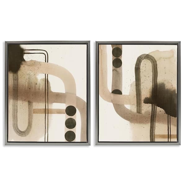 Stupell Industries Midcentury Curved Arches by Grace Popp 2 Pieces Gray Floater Frame Abstract Graphic Art Print 21 in. x 17 in.