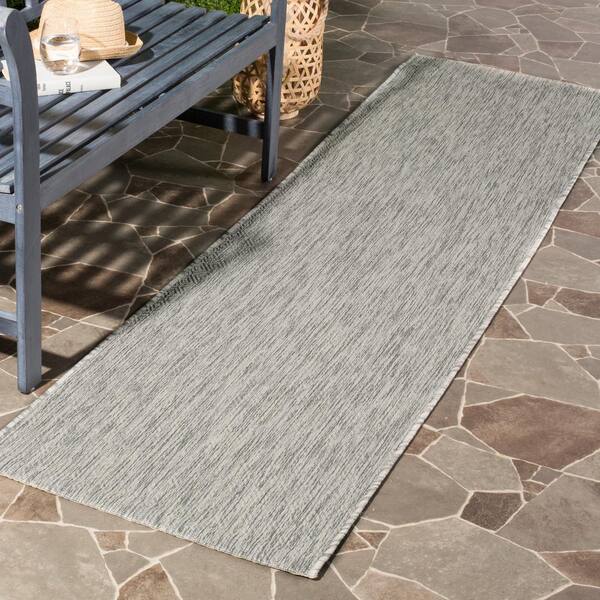 Courtyard Gray/Gray 2 ft. x 18 ft. Dotted Diamond Indoor/Outdoor Runner Rug