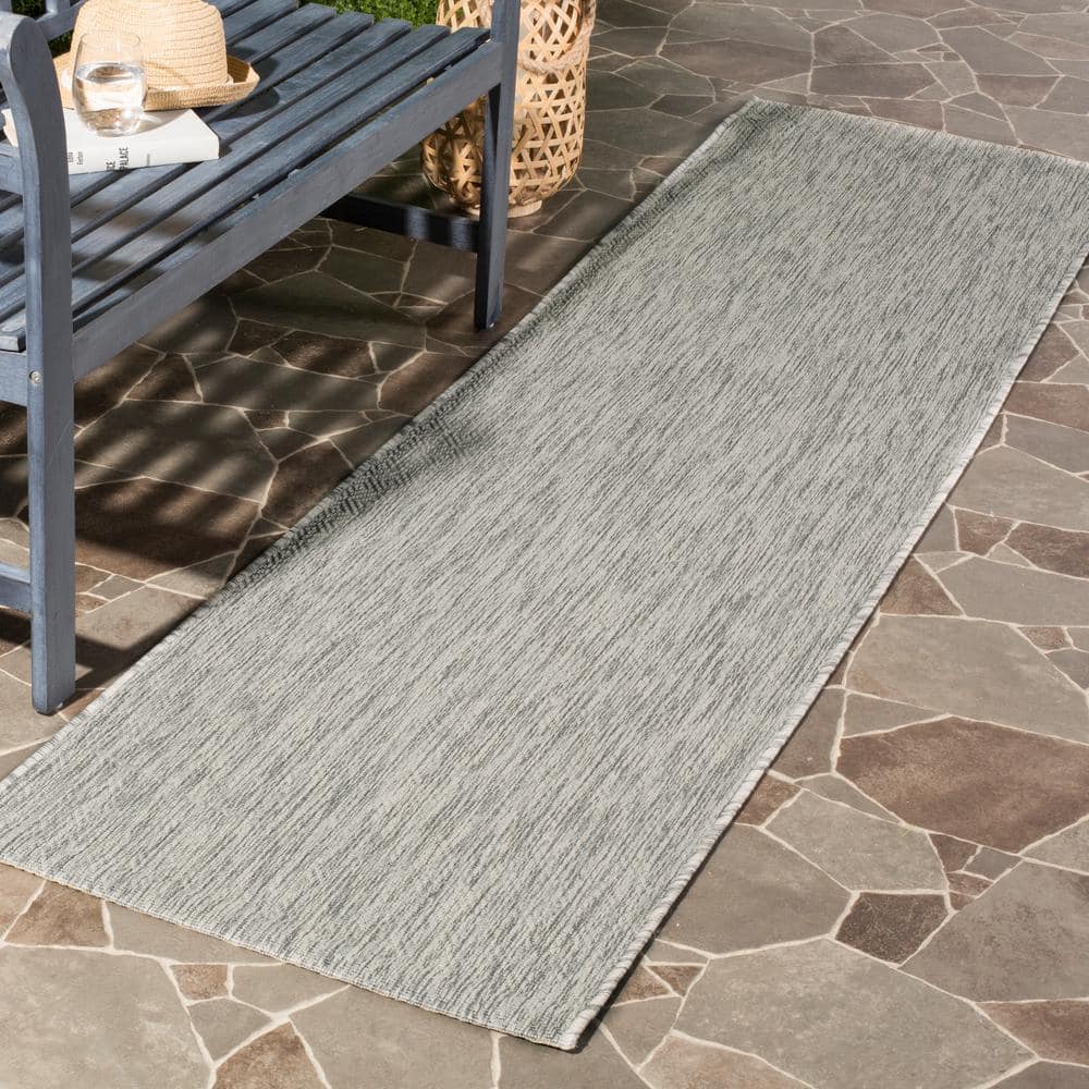 Elegant Gray 27"x14" Reversible Flat-Woven Synthetic Runner Rug