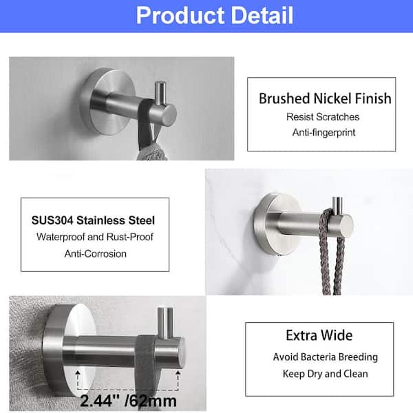 Bath 2 Pack Knob-Hook Robe/Towel Hook Wall Mounted Clothes Hooks in Brushed Nickel