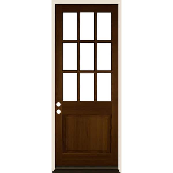 Krosswood Doors 36 in. x 96 in. Farmhouse Beveled 9-Lite Clear Glass Right Hand Provincial Stain Hemlock Wood Prehung Front Door