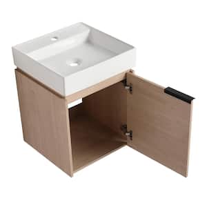 18 in. W x 18 in. D x 23 in. H Floating Bathroom Vanity in Light Brown with Glossy White Ceramic Basin Top