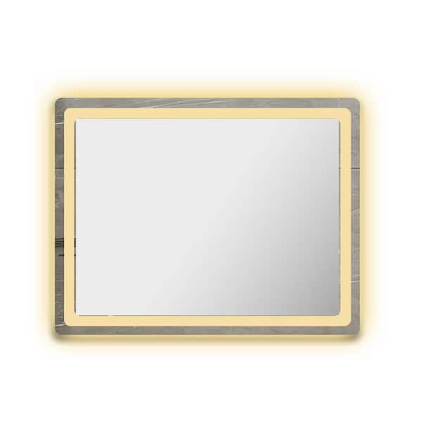 Silver 28 in. W x 36 in. H LED Rectangle Metal Framed Wall Mirror