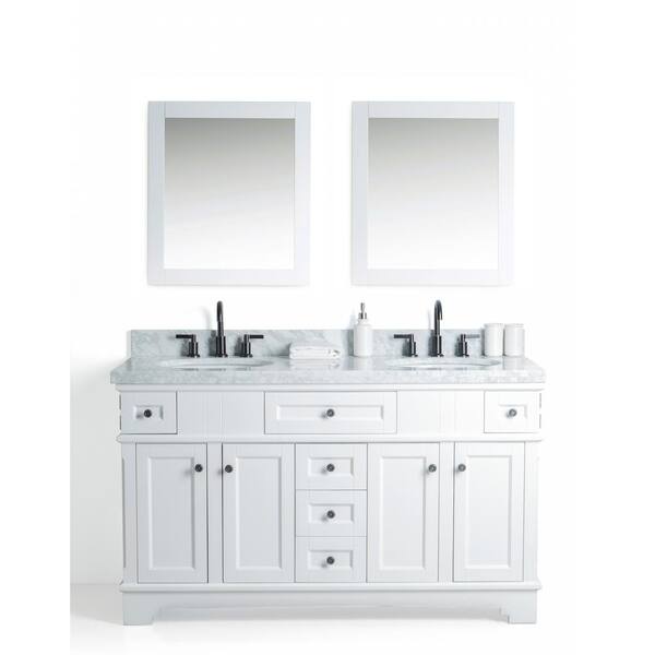 Legion Furniture 60 in. W x 22 in. D Vanity in White with Cararra Marble Vanity Top in White and Gray with White Basin and Mirror