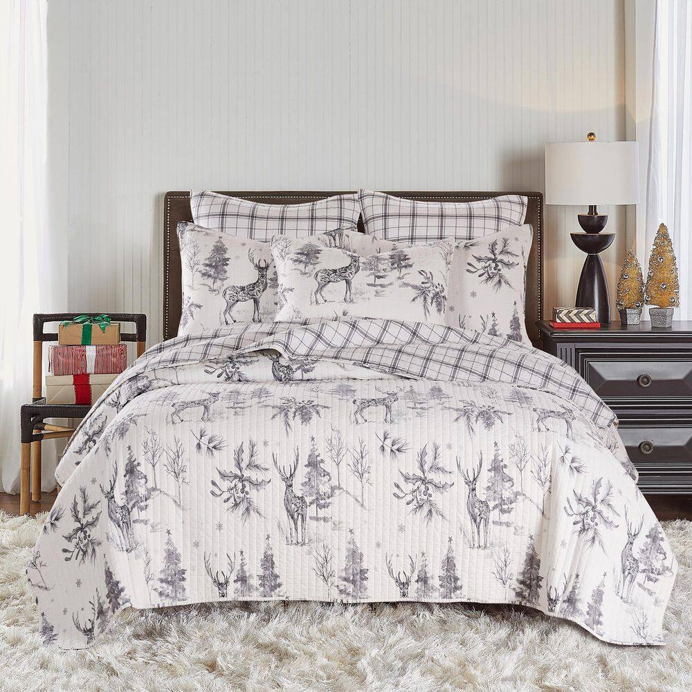 Gray and White Twin/Twin XL Reversible Microfiber Quilt