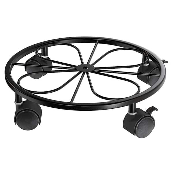10.24 in. Black Steel Round Indoor/Outdoor Plant Caddy with Lockable Wheels Rolling Plant Stand Dolly