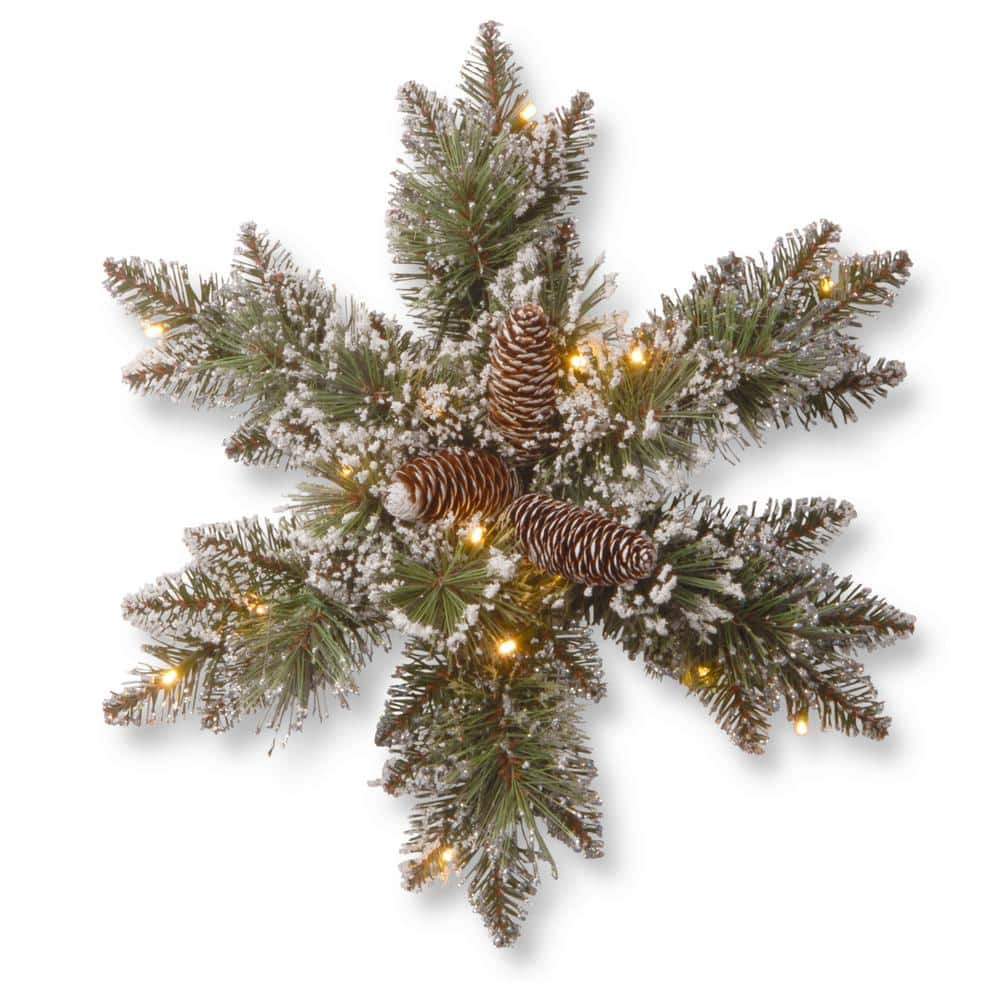 National Tree Company Glittery Bristle Pine 18 in. Artificial Snowflake  with Battery Operated Warm White LED Lights GB1-300L-18SB-1 The Home Depot