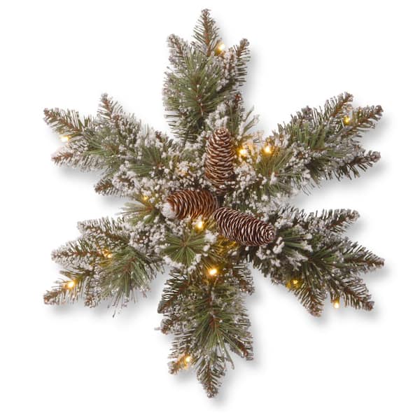 National Tree Company Glittery Bristle Pine 18 in. Artificial Snowflake with Battery Operated Warm White LED Lights