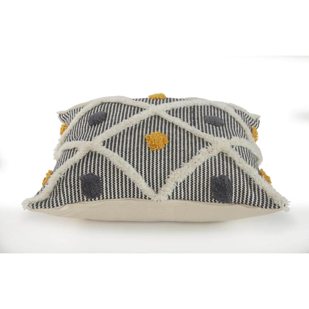 20'' Black and White Cotton Wool Tufted Throw Pillow